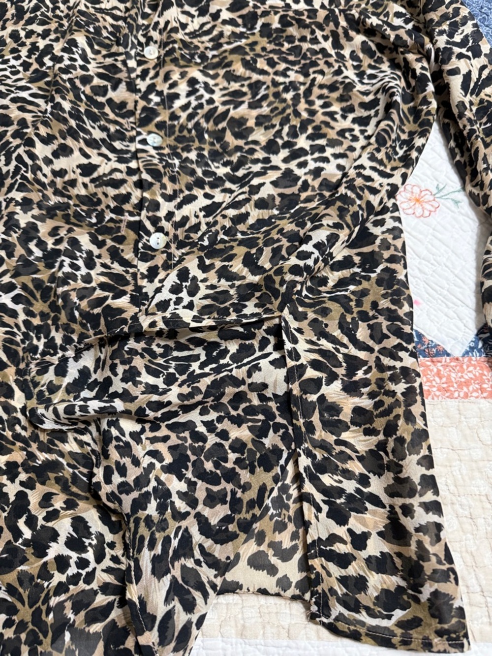 Beat Riece Collection Leopard-Print Silk Button-Up - Black & Tan - Picture 4 of 4